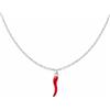 Louis Ciocchetti dal 1887 Louis Ciocchetti Collana in Acciaio con Ciondolo Corno Portafortuna - Collana Regolabile Uomo e Donna con Chiusura a Moschettone, 40 cm + 5 cm, Idea Regalo per Lui e Lei, Acciaio corno rosso
