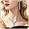 Dishowme Set di gioielli da sposa in cristallo, collana con ciondolo con strass, orecchini, catena marquise, set di gioielli da sposa per donne, ragazze e adolescenti (Blu)