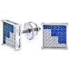 Bling Jewelry Orecchini a lobo quadrati con zirconi cubici blu e bianchi micro pavé CZ per uomo, zaffiro simulato in argento sterling con chiusura a vite 9MM