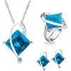 Uloveido, collana multicolore alla moda, il topazio dalla forma quadrata crea un'atmosfera mistica; orecchini abbinati, anello placcato in oro bianco; parure di gioielli nuziali, colore: multicolore, rosso, verde, blu, lilla, codice: T295