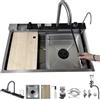 KOOGIMDDR Lavello Cucina in Acciaio Inox 68-80cm Multifunzione - Cascata lavandino Acqua, Rubinetto Estraibile, Tagliere Integrato, Dispenser Sapone (Stainless Steel, 85X50cm)