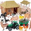 BUYGER Animali Fattoria, Figurine Animali Giocattolo per bambini 3 anni | Giochi Realistici della Fattoria, Trattori con Animali, Rimorchio, Recinzioni Fienile da Casa di Campagna per Bambini Bambine