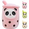Aiuidun Bubble Tea Peluche Cuscino, Kawaii Panda Boba Peluche Giocattolo Imbottito Soft Bubble Pearl Milk Tea Abbraccio Cuscino Regali per Bambini(Pink,35cm)