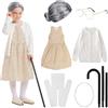 JoyFuncos Costume da nonna, per bambine, con parrucca, occhiali, collana, cosplay, Halloween, 100 giorni di scuola, Giornata mondiale del libro