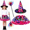Hifot Costume Strega Bambina Tutu e Cappello Strega Bambina Scopa Strega,Vestito Strega Halloween Carnevale Cosplay