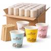 AURACAFFE' 500 Bicchierini Caffè Colorati in Carta 75ml, Biodegradabili, Monouso + 500 Palette in Legno - Bicchieri Carta Caffè Espresso, per Bar, Ufficio, Hotel, Eventi, Asporto, Made in Italy, Multicolor.