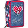 Minnie Astuccio Scuola 3 Zip, Blu Denim, Portapenne Triplo Scomparto Completo Di