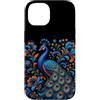 Slavic Ornamental Patterns Custodia per iPhone 14 Motivo floreale con pavone botanico, arte popolare, arancione e azzurro