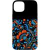 Slavic Ornamental Patterns Custodia per iPhone 15 Plus Fiori Farfalla Botanica Folk Art Motivi Arancione Azzurro