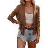 YOSUWOAI Costume da carnevale da donna western cowgirl giacca a maniche lunghe nappa cardigan open frange hippie cropped giacca cowboy outwear cappotto hip hop giacca da moto, O marrone, M