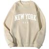 YOSUWOAI Felpa New York Uomo Donna Letter Graphic Print Manica Lunga Girocollo Top Teenager Manica Lunga Casual Maglione Camicia Versatile Unisex Estetica Leggera Felpa con Cappuccio