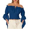 YOSUWOAI Camicetta medievale rinascimentale da donna, elegante, gotica, con volant, spalle scoperte, stile vittoriano, costume da pirata, a maniche lunghe, stile boho, per spiaggia, vacanze