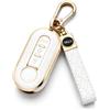 prideoy Cover chiave TPU Fiat Panda 500/500L Lancia Ypsilon，bianco-oro | Realizzato in TPU, lascia passare liberamente i segnali, è impermeabile e resistente agli urti, con un grazioso portachiavi