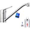 IBERGRIF M14450-98 - Miscelatore per lavello da cucina, per roulotte, monoblocco monoblocco con beccuccio girevole lungo, a bassa pressione, girevole a 360°, ottone cromato