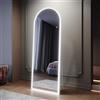 SIRHONA Specchio a base LED 160 x 60 cm, specchio a piena lunghezza con 3 colori, ad arco dimmerabile, memoria, porta USB, montaggio appendere o posizionare, antiurto