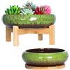 ARTKETTY Vasi per piante grasse da 18,5/25 cm con vassoi di drenaggio, grandi vasi per piante grasse con supporto rotondo per bonsai, vaso per piante da cactus da interni, confezione da 2