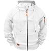 Generisch Maglione da uomo in cotone senza cappuccio, con chiusura lampo, da uomo, a mezza zip, per il tempo libero, casual, mimetico, per autunno, bianco, xxl