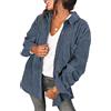 Saslax Camicia da Donna in Velluto a Coste a Maniche Lunghe Oversize con Bottoni e Scollo a V Camicetta Top Giacca Sciancrata, A-Blu, XX-Large