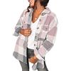 Saslax Camicia da donna in velluto a coste a maniche lunghe oversize con bottoni e scollo a V, bluse top, shacket giacca larga, a quadretti, rosa, piccola