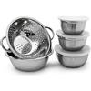 Relaxdays Set 5 Ciotole in Acciaio Inox, Coperchio Salvafreschezza e Scolapasta, Insalatiere, Box Portapranzo, Argento