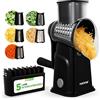 NutriChef Mandolina per Verdure 5 in 1 e Grattugia Formaggio per Cucina, Affetta Verdure con 5 Lame Intercambiabili, Manovella, Base a Ventosa e Contenitore, Accessori Cucina, Nera