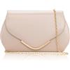 Toptime Pochette da donna in pelle nuda, piccola con catena in metallo rimovibile, elegante borsa da sera curva con tasca interna, alla moda, a tracolla, beige, per matrimoni, feste, cocktail