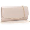 Toptime Pochette da donna in pelle nuda, piccola con catena in metallo rimovibile, elegante borsa da sera curva con tasca interna, alla moda, a tracolla, beige, per matrimoni, feste, cocktail