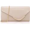 Toptime Pochette da donna in pelle nuda, piccola con catena in metallo rimovibile, elegante borsa da sera curva con tasca interna, alla moda, a tracolla, beige, per matrimoni, feste, cocktail