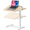 Relaxdays Scrivania regolabile 67,5-102 cm, naturale/bianco | tavolo a C per laptop inclinabile con rotelle