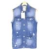 PINKO Gilet Donna UK 8 Denim Strappato Sbiadito Con Bottoni E Tasche