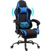 Delman UG Delman Sedia da ufficio in tessuto Poltrona da gioco Poltrona da gioco ergonomica con poggiapiedi Poggiatesta Massaggio Cuscino lombare Sedia da gioco Girevole 02-0040 Blu