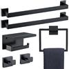 TNOMS Set di 6 pezzi di accessori da bagno neri da 23,6 pollici set di barre porta asciugamani doppio anello asciugamano gancio appendiabiti e porta carta igienica con mensola a parete in acciaio inox