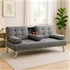BAKAJI Divano Letto Convertibile 2 in 1 con Bracciolo Portabibite, Imbottitura Ergonomica ad Alta Densità, Divanetto con Apertura Clic Clac con Gambe Cromate, Ideale per Soggiorno (Tessuto Grigio)