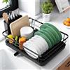 Kitsure Scolapiatti salvaspazio, scolapiatti per bancone della cucina, scolapiatti in acciaio inox con portaposate, 30,5 cm di larghezza x 38 cm di lunghezza, nero