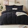 EMME Biancheria da letto in mussola, 100% cotone, 220 x 240 cm, con chiusura lampo, set da 1 copripiumino con 2 federe da 80 x 80 cm, in mussola, Oeko-Tex X, nero