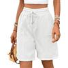 HOTIAN Pantaloncini Bermuda da Donna, Lunghi, Elastici, a Vita Alta, a Gamba Larga, Pantaloncini Estivi, Sportivi, con Tasche, bianco, XL