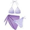Vijamiy Costume Donna Tre Pezzi Costumi da Bagno Bikinis Set 3 Pezzi Bikini Mare Curvy Push Up Sexy Halter Beachwear con Supporto per Gonna