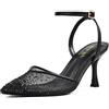 Zhabtuc Damen Tacchi 8 cm Strass Pumps Punta Spillo Mesh Glitter Cinturino Caviglia Slingback Kitten Heel Scarpe da Sera Matrimonio Sposa