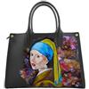 Arte Lisanti Borsa in Pelle Dipinta a Mano - RAGAZZA CON L'ORECCHINO DI PERLA DI VERMEER - a Mano, a Tracolla, Idea Regalo, Artigianato Italiano, Made In Italy, Vera Pelle, Tote Bag