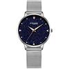 Alienwork Orologio Donna Argento Cinturino in Maglia Metallo Blu quadrante di marmo reale