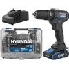 Hyundai - Trapano avvitatore a percussione senza fili, 20 V, 50 Nm con batteria, caricatore e kit 75 accessori - 2 velocità, mandrino 13 mm, LED, scatola di trasporto - Garanzia 3 anni