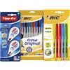 BIC, Set Astuccio Scuola, Penne a Sfera Cristal Original in Colori Assortiti, Correttori a Nastro Tipp-Ex, Evidenziatori in Colori Assortiti