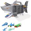 COLORBABY Teamsterz - Valigetta porta auto Roboshark, 4 veicoli, 2 squali, 3 frecce, 24 fori, luci, suoni, giochi auto, giocattoli per bambini, consigliato + 3 anni (39498)