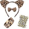 YeahBoom 5PCS Leopardo Set Travestimento,Bracciali di Leopardo,Cerchietto per capelli con orecchie di gatto,Accessori Leopardati,per Bambini e Adulti per Giochi di Ruolo Anime,Feste in Maschera