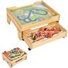 LIFEZEAL Tavolo da gioco ferrovia legno, set 100 pezzi, cassetto portaoggetti mobile, multifunzione 3 anni, costruire