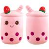 Aiuidun Bubble Tea Peluche Cuscino, Kawaii Boba Peluche Giocattolo Imbottito Soft Bubble Pearl Milk Tea Abbraccio Cuscino Regali per Bambini(Pink-Round eyes,35cm)