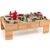 COSTWAY Tavolo e Set Treno Giocattolo in Legno, Set da Gioco Creativo Treni e Binari per Bambini con 100 Pezzi, Trenino per Bambini Anni 3+