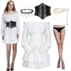 Joellfuner Costume Pirata Vestito Bianco Donna con Corsetto | Costume Pirata Donna con Vestito Bianco, Corsetto, Collana, Catena In Vita e Calzino, Gonna Pirata per Halloween Carnevale