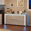 KSFASHZ Credenza Bianco Lucido con LED, Moderno Madia Buffet con 4 Ante e 2 Cassetti, Mobile TV Sideboard per Sala da Pranzo,Soggiorno e Cucina, 160x35x75 cm