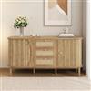Bladez Credenza con rattan, effetto noce, cassettiera con ante scorrevoli, cassetti, ripiani regolabili, armadietto per soggiorno, sala da pranzo e corridoio (Natural 2+ Particle Board)